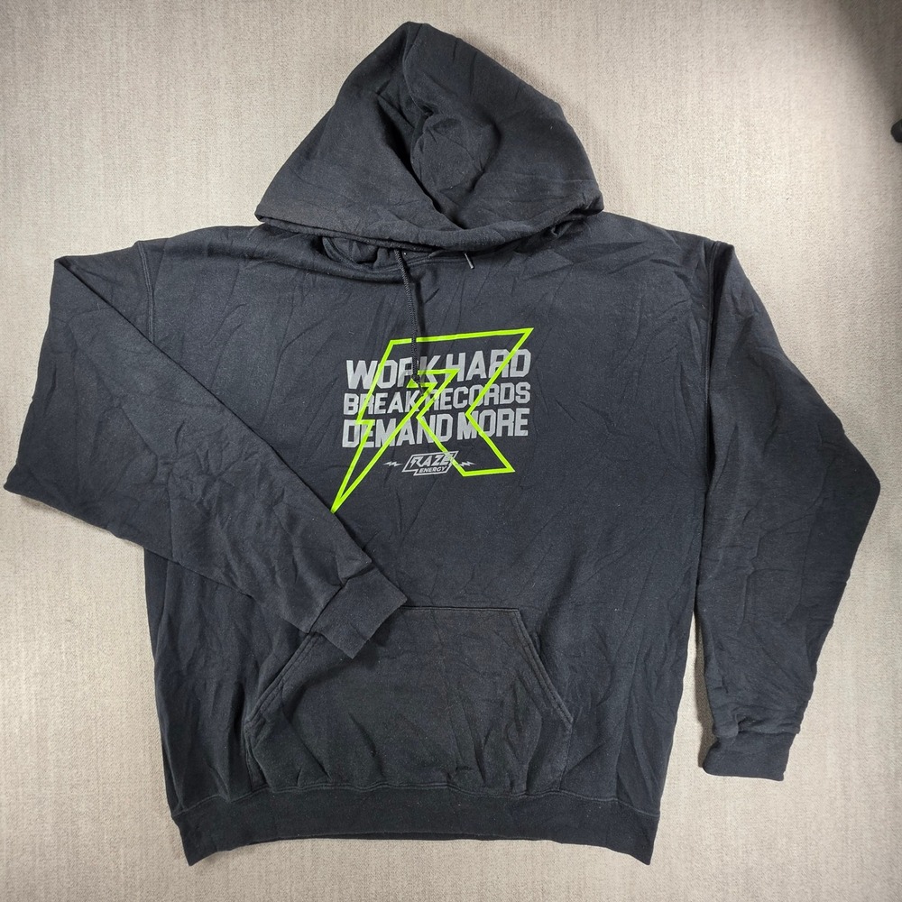 Jerzees Hoodie Mens XL Black Raze Energy Work Hard Graphic Pullover Sweatshirt